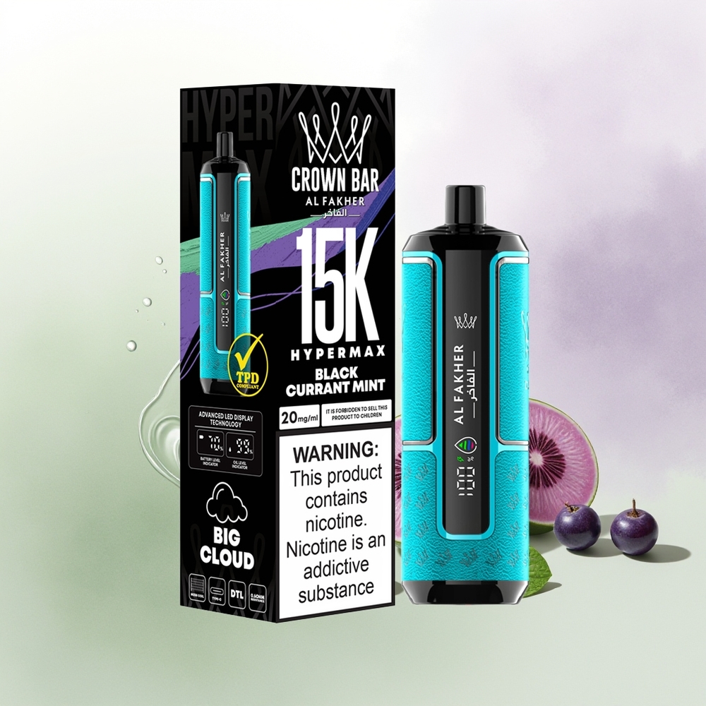 Al Fakher Crown Bar 15K Melna Upene Mētra Vienreizējās Lietošanas Vape Kit