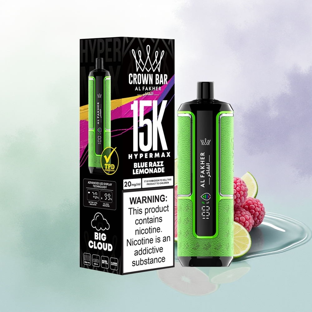 Al Fakher Crown Bar 15K Zilā Aveņu Limonāde Kompakts Portatīvs