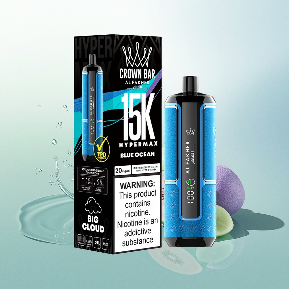 Al Fakher Crown Bar 15K Zilā Okeāna Vienreizējās Lietošanas Vape Kit 22ml 600mAh