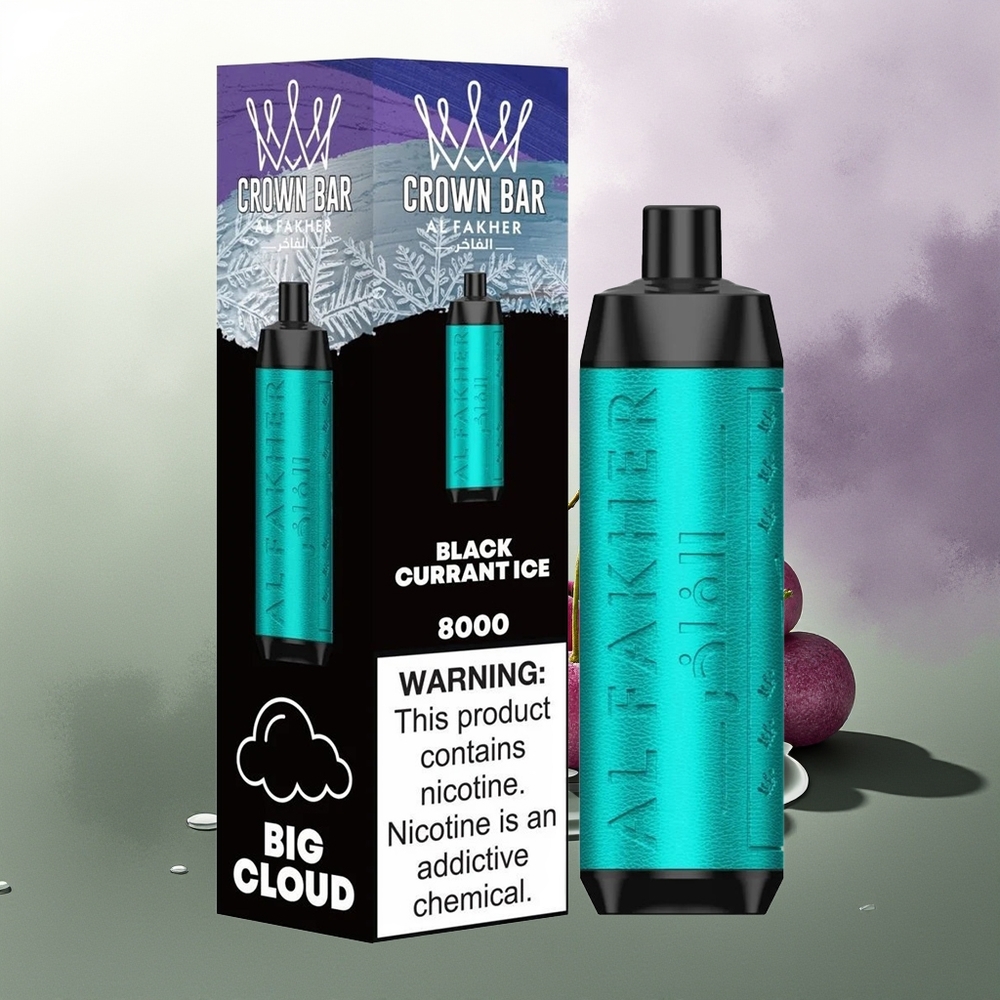 Al Fakher Crown Bar 8000 Melnais Jāņogu Ledus Vienreizējās Lietošanas Vape 18ml USB-C