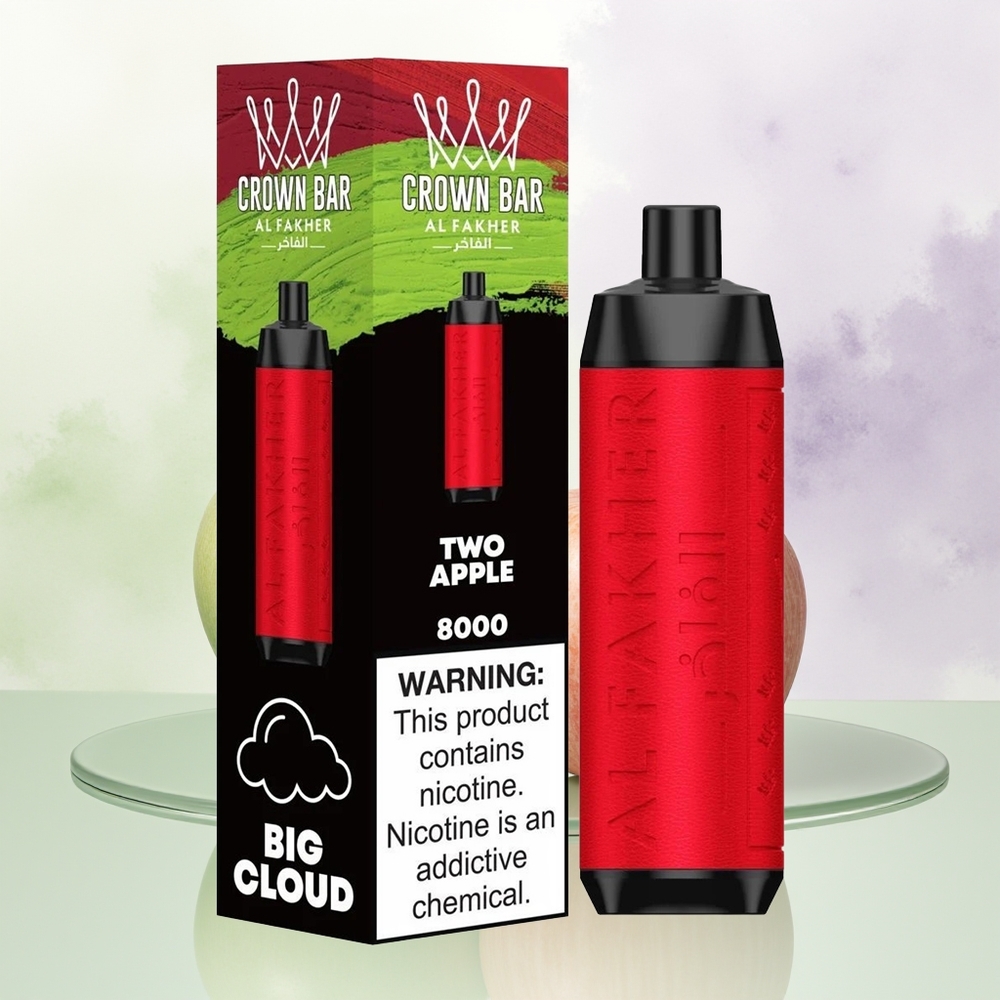 Al Fakher Crown Bar 8000 Puffu Divu Ābeļu Kristālveida Vienreizējais Vape ar 18ml e-Liquida un USB Type-C Uzlādi
