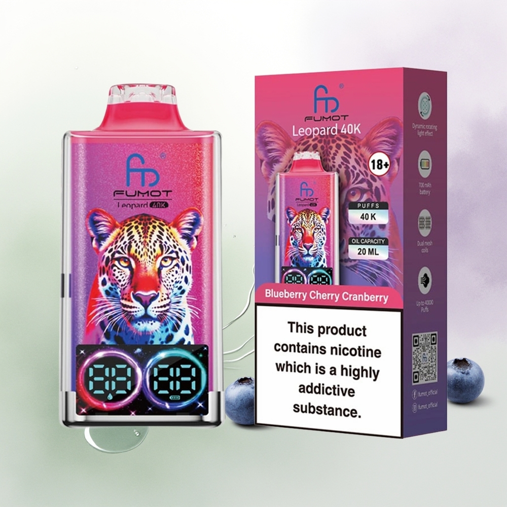 Fumot Leopard 40K Puffs Vienreizējās Lietošanas Vape Zilene Ķiršeja Brūklenes 5 Nicotine 700mAh Battery