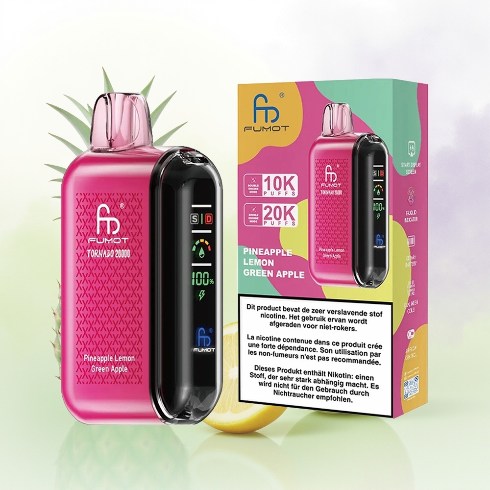 Fumot Tornado 20000 Puffs Ananāsu Citrons Zaļā ābols 20ml 850mAh