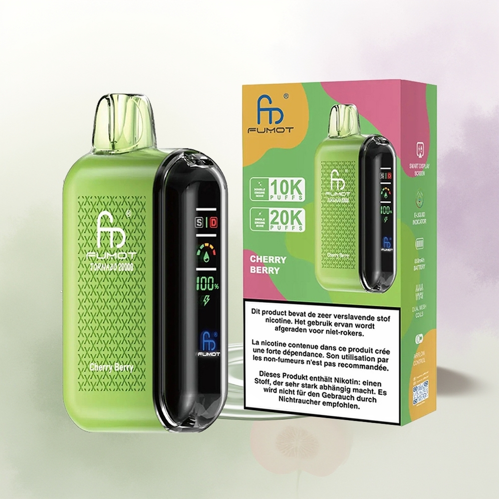 Fumot Tornado 20000 Pūšu 20ml Kiršu Ogu Dispozitīvais Vape ar Smart Display un Dual Mesh Coil