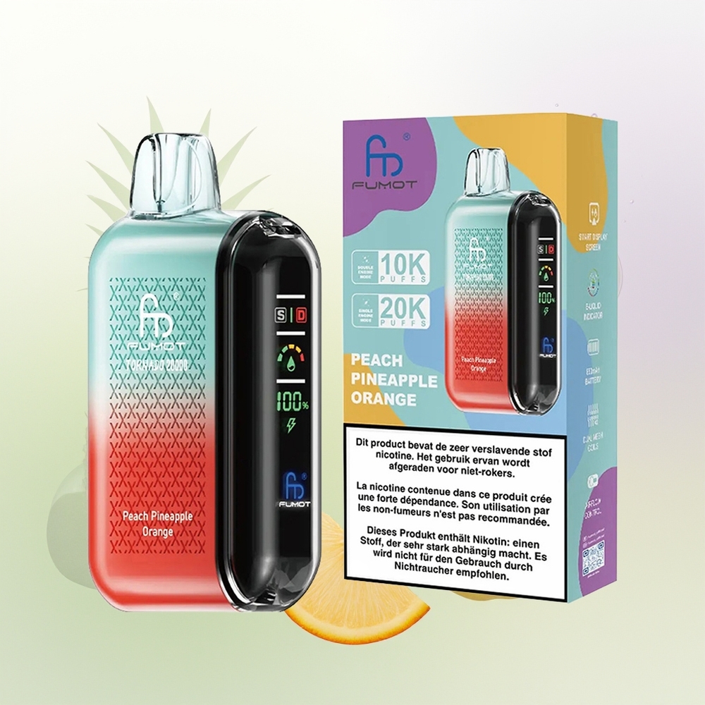 Fumot Tornado 20000 Pūšu Persiku Ananāsu Apelsīnu Dual Mesh Coil Smart Display