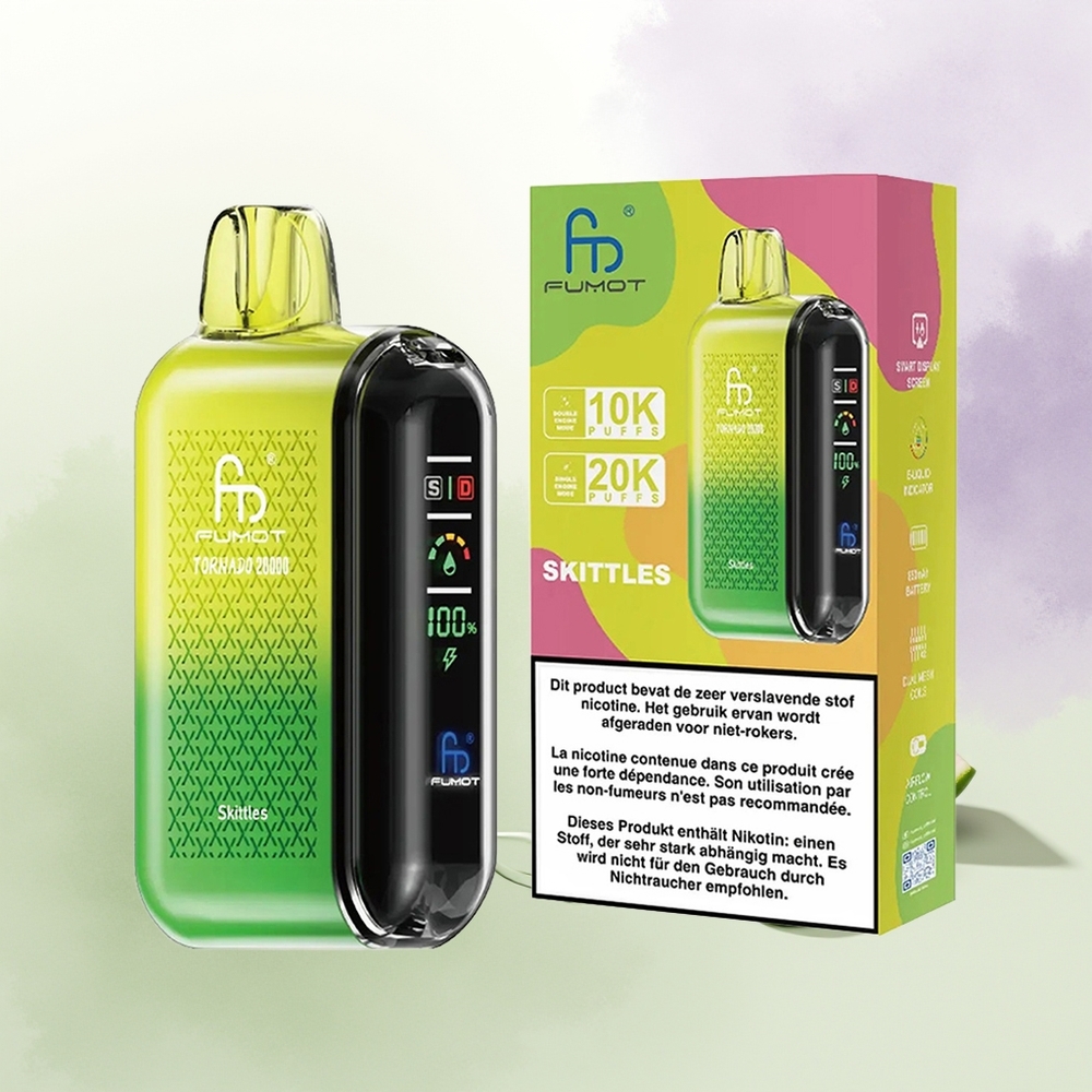 Fumot Tornado 20000 Pūšu Skittles Dual Mesh Coil Smart Display