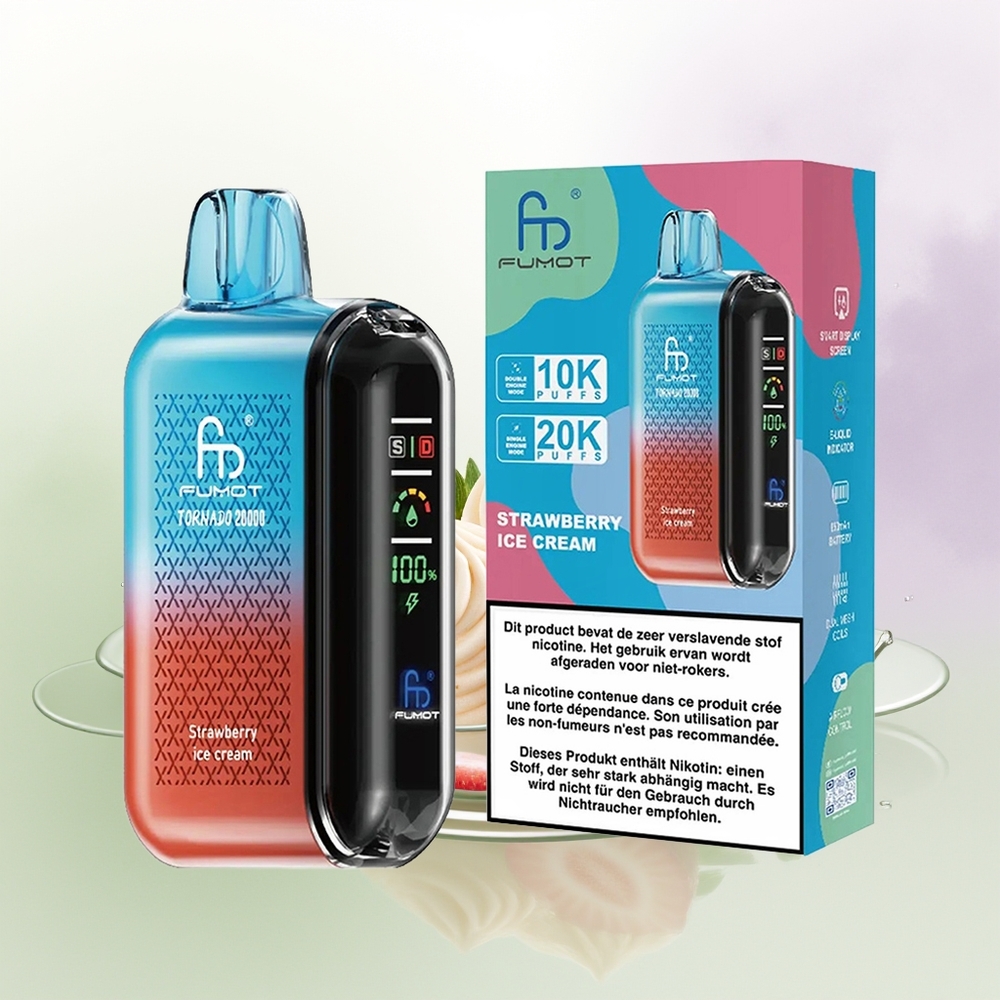 Fumot Tornado 20000 Pūšu Zemeņu Saldējums Dual Mesh Coil Smart Display