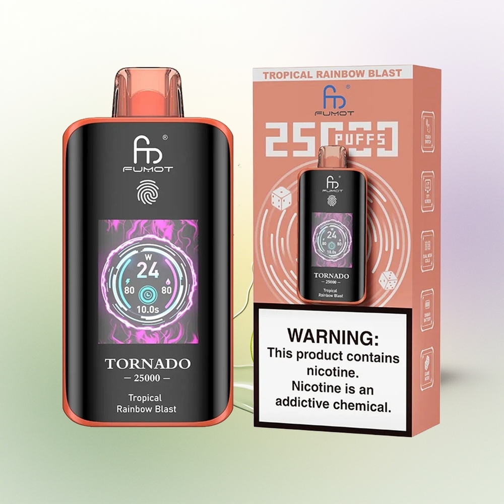 Fumot Tornado 25000 Puffs Tropiskā Varavīksnes Šķidrums ar Type-C Uzlādi un 700mAh Akumulatoru