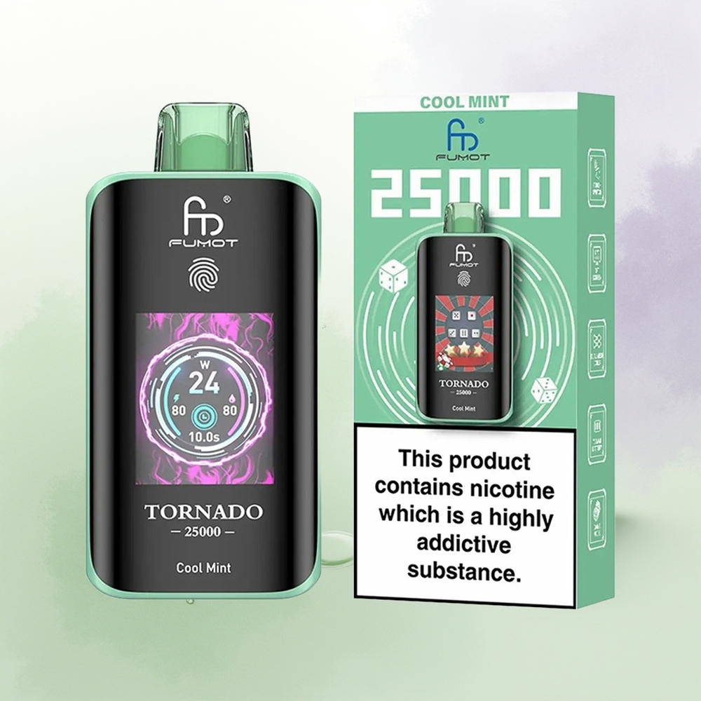 Fumot Tornado 25000 Puffu HD Ekrāns Type-C Atjaunojamā Aukstā Mētra