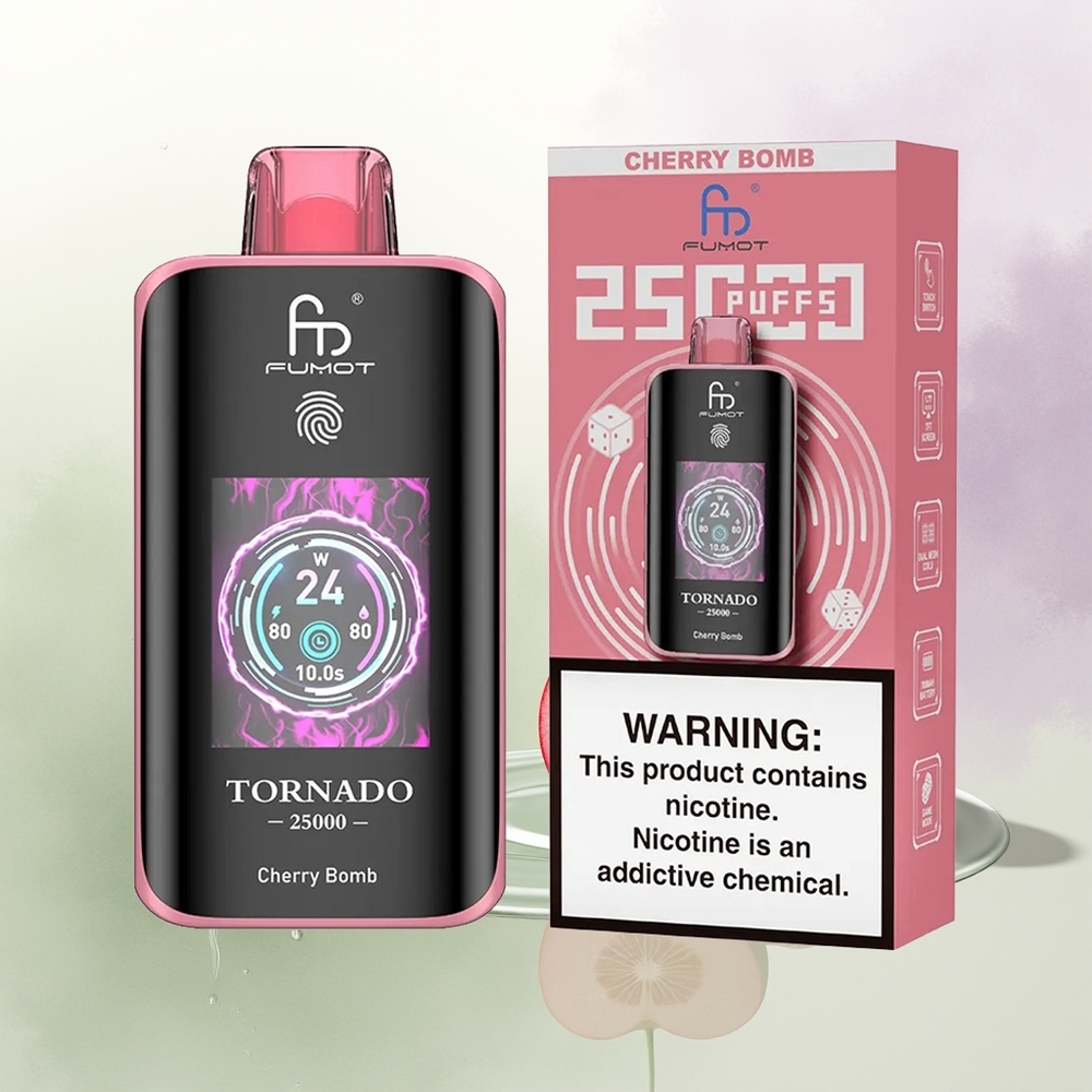 Fumot Tornado 25000 Puffu HD Ekrāns Type-C Ķiršu Bumba