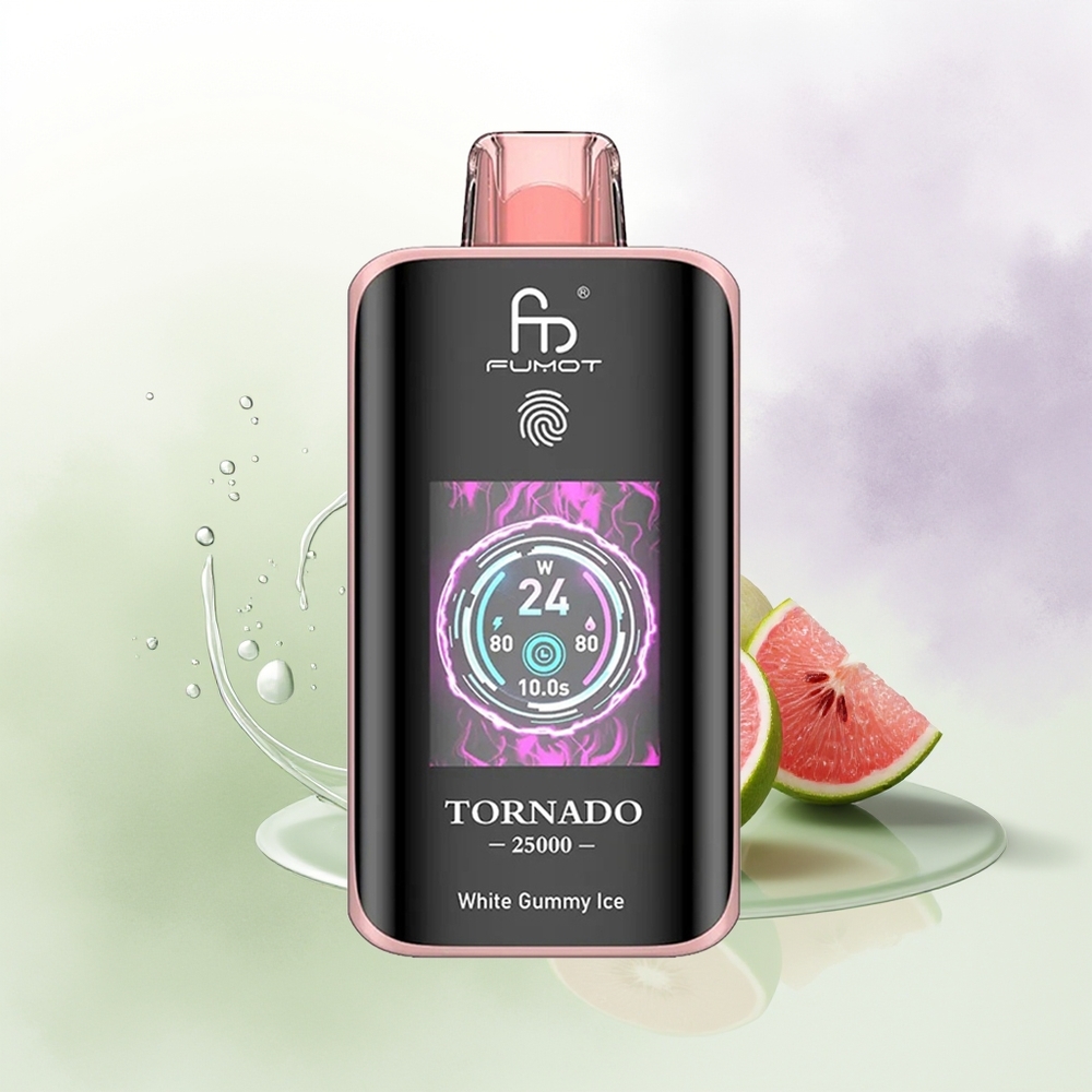 Fumot Tornado 25000 Pūšu Balta Gumiņu Ledus ar 20ml E-šķidruma un HD Ekrānu