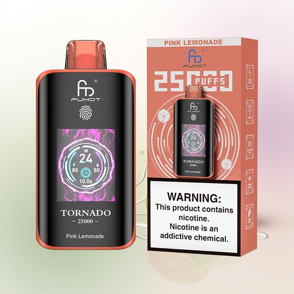Fumot Tornado 25000 Pūšu Rozā Citronāde HD Ekrāns Type-C Uzlāde