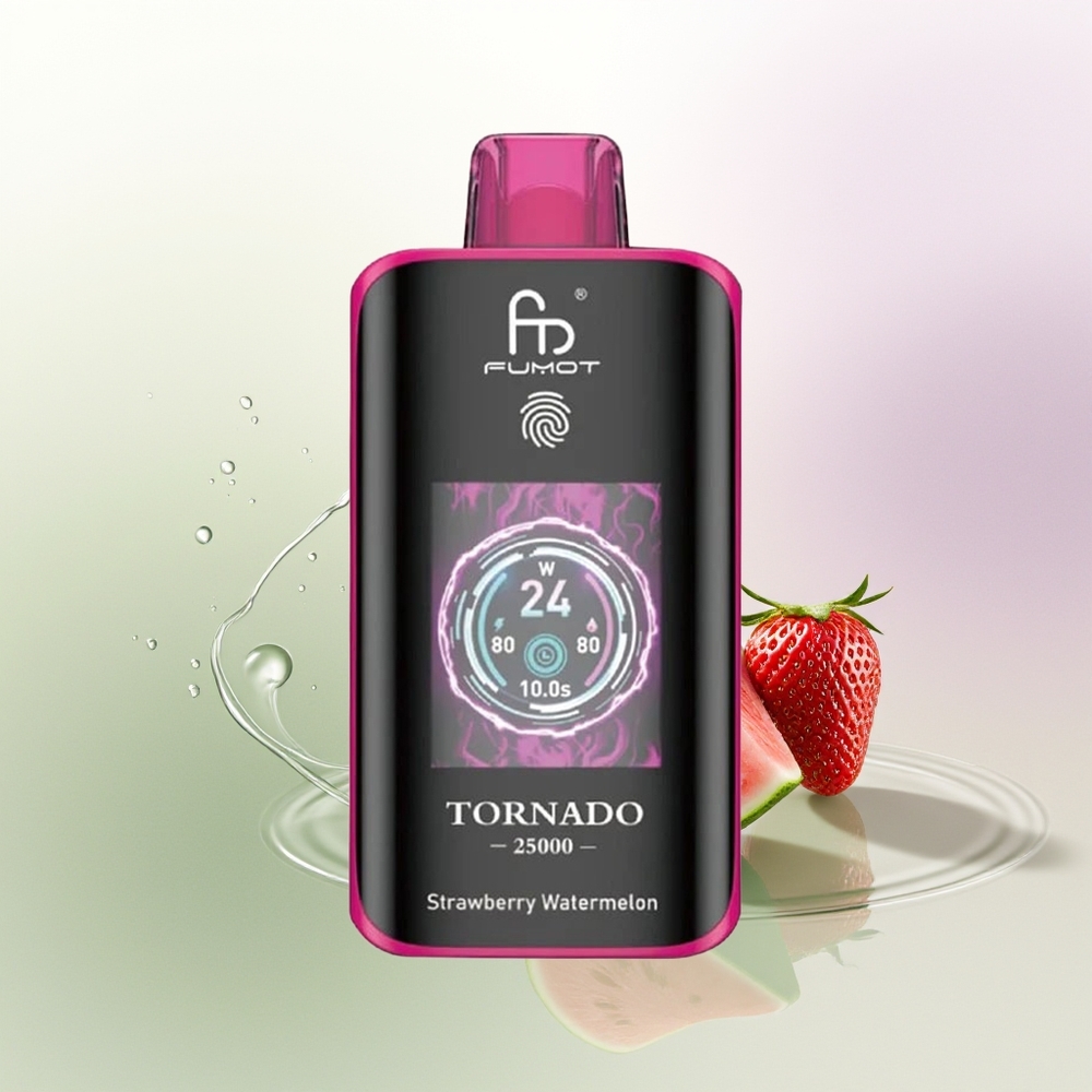 Fumot Tornado 25000 Pūšu Zemeņu Arbūzs HD Ekrāns Type-C Uzlāde