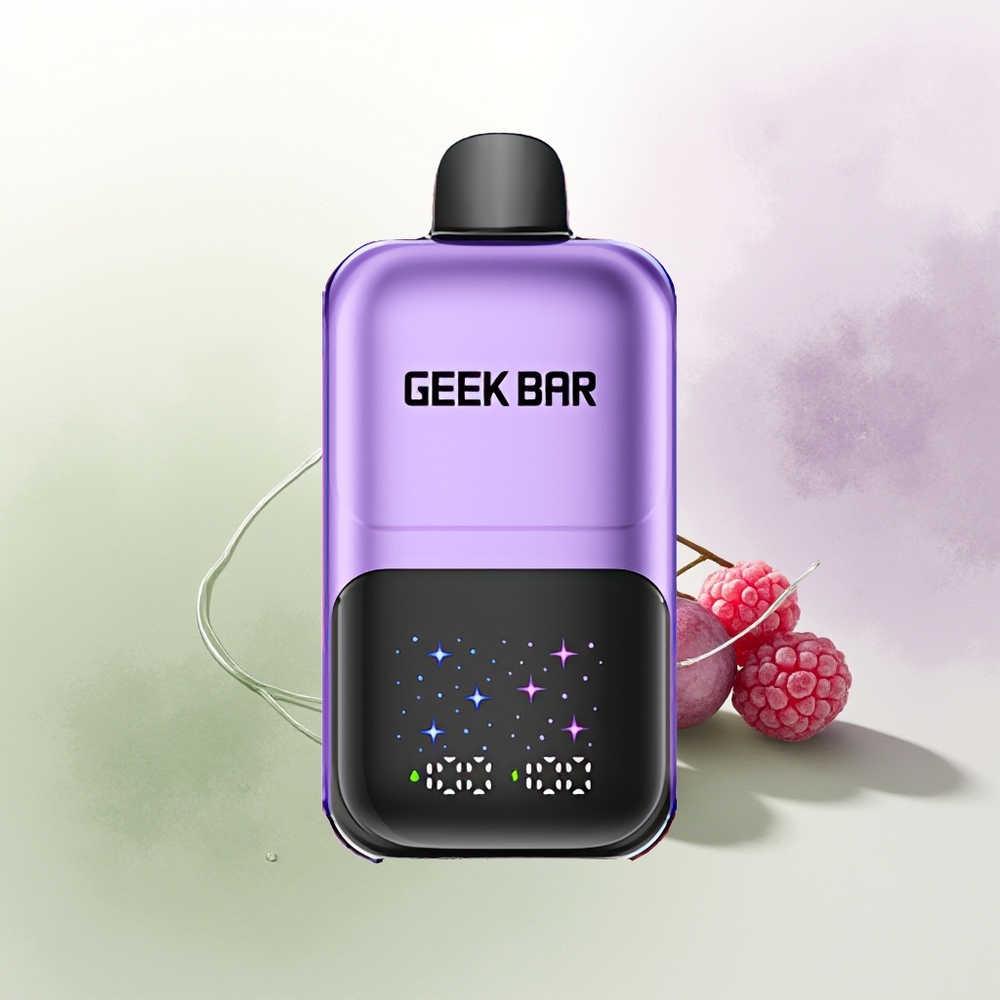 GEEK BAR 2GO 50000 Pūšu Vīnogu  Aveņu Divu Tvertņu Lielais Ekrāns