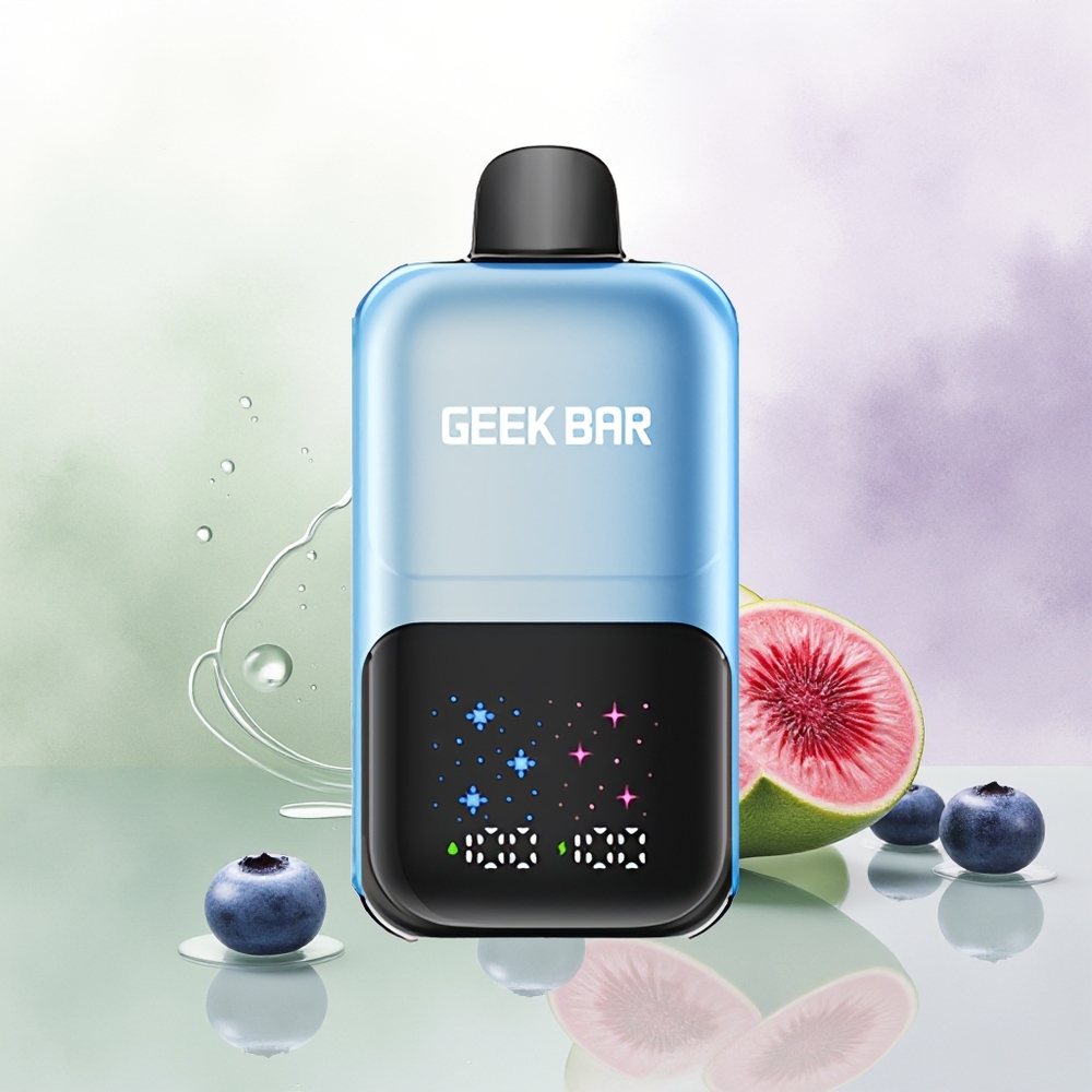 GEEK BAR 2GO 50000 Pūšķi Zilā Mellenes Avene Ledus Lielais Ekrāns Divtvertnes