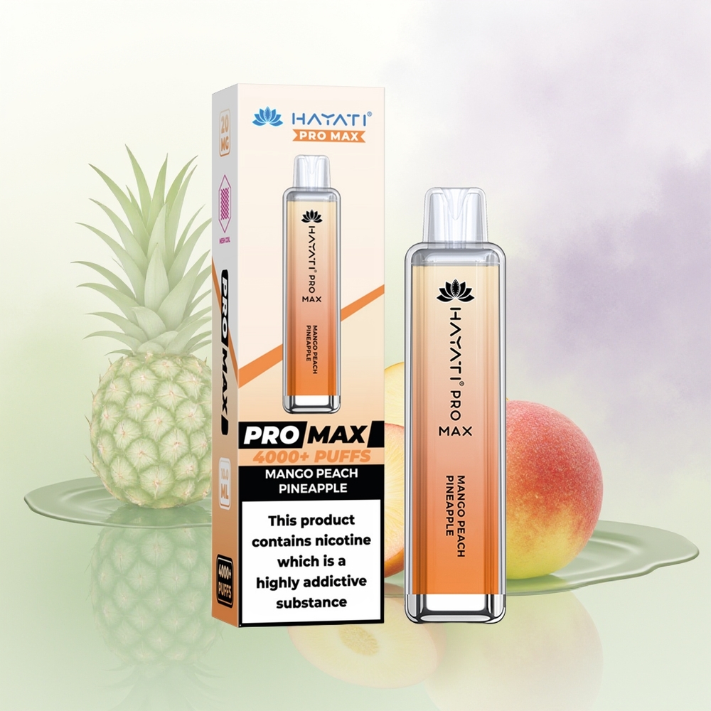 Hayati Pro Max 4000 Puffs Disposable Vāpētājs Mango Persiku Ananāss 2ml TPD-Compliance 5 Nikotīns