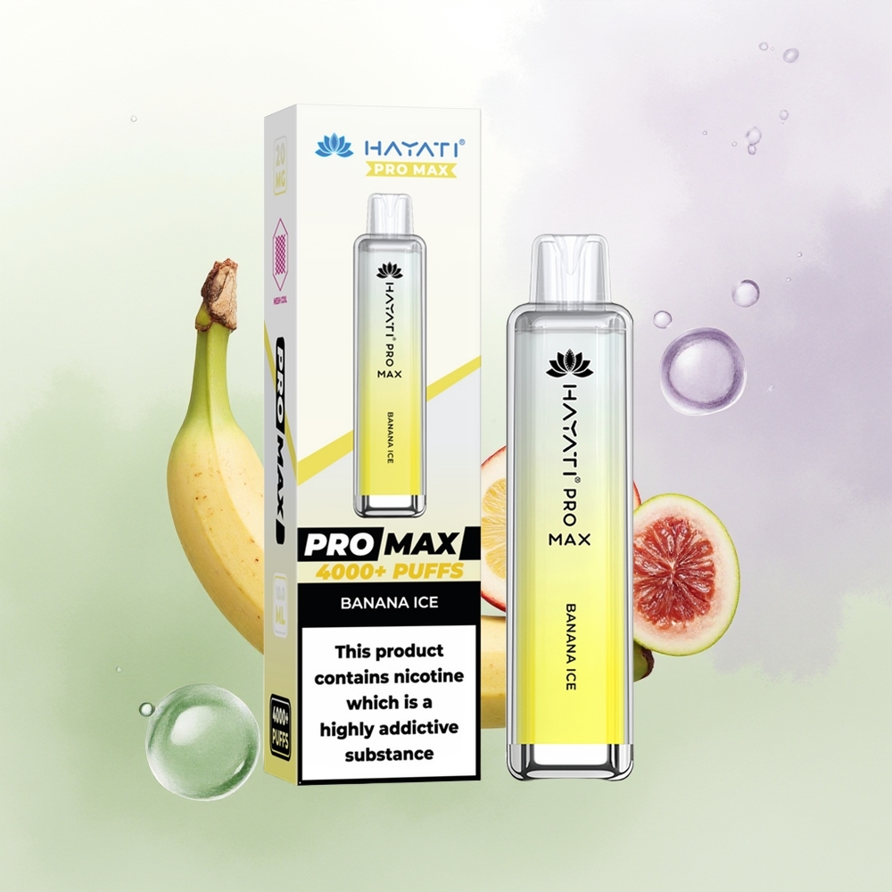 Hayati Pro Max 4000 Puffs Vienreizējās Lietošanas Vape Banānu Ledus ar 5 Nikotīna un 1400mAh Akumulatoru