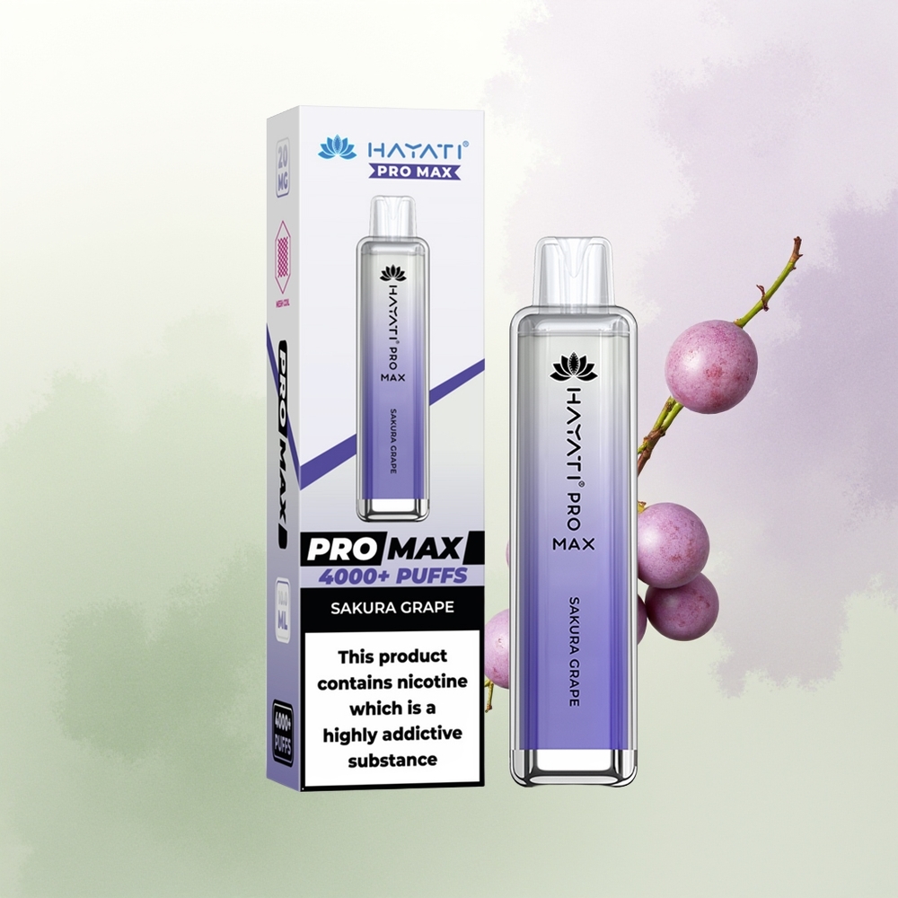 Hayati Pro Max 4000 Puffs Vienreizējās Lietošanas Vape Sakura Vīnogu ar 2 Nikotīna un 1400mAh Akumulatoru