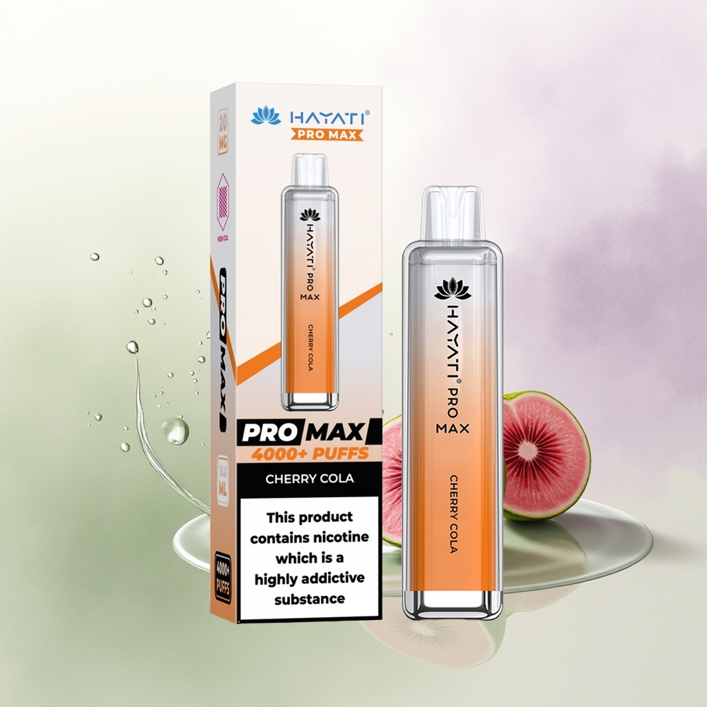 Hayati Pro Max 4000 Pūšu Vienreizējās Lietošanas Vape Ķiršu Kola + 1400mAh + LED Gaisma