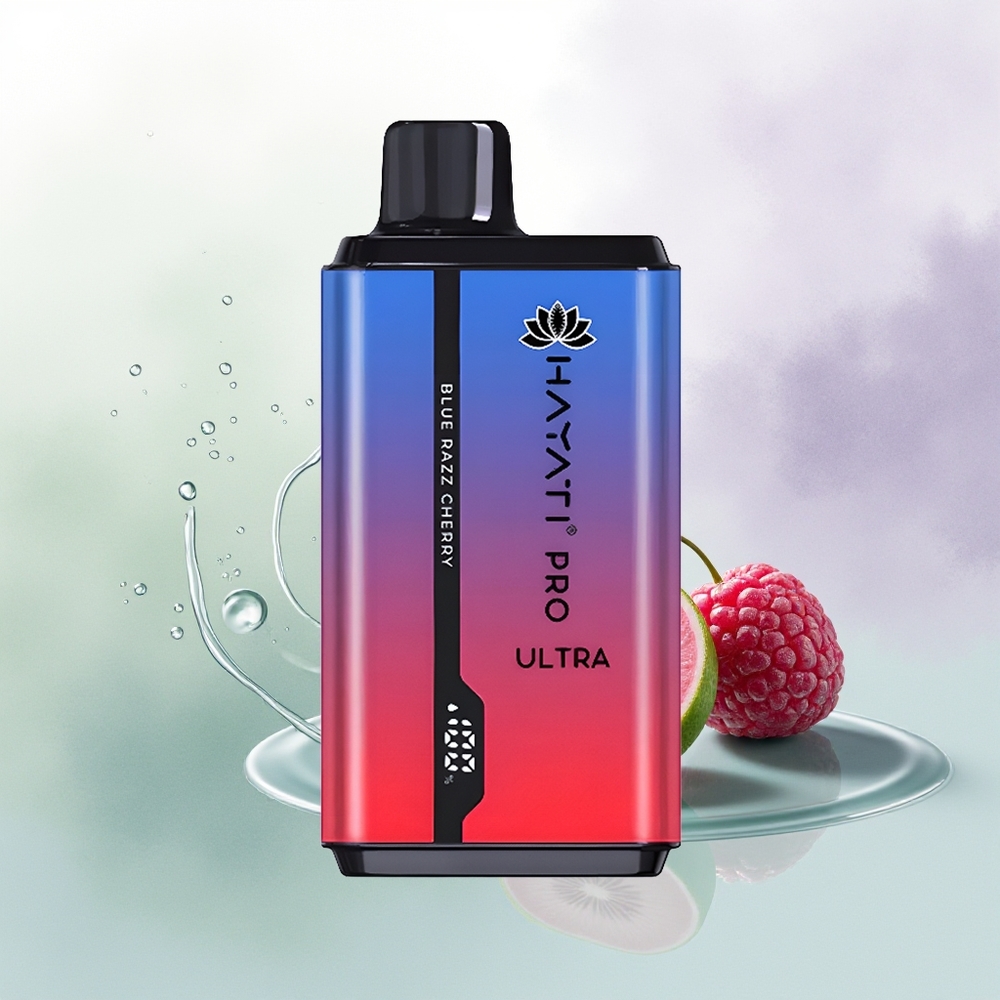 Hayati Pro Ultra 15000 Pūšu Zilā Aveņu-Ķiršu Vienreizējās Lietošanas Vape