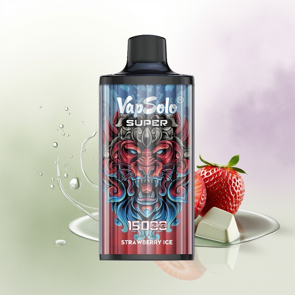 VapSolo Super 15000 Pūšu Zemeņu Ledus ar 40ml E-Liquid un Type-C