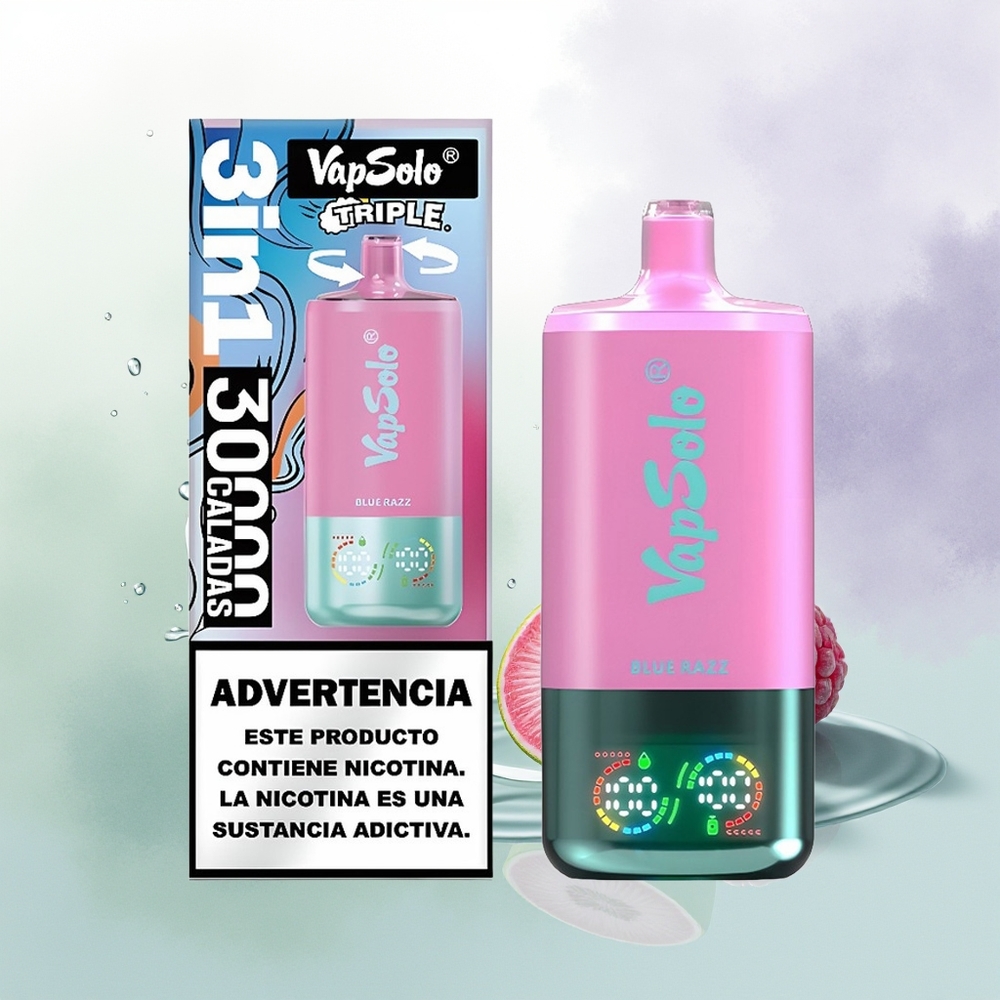 VapSolo Triple 30000 Puffs Vienreizējās Lietošanas Vape Zilā Aveņu 40ml Type-C