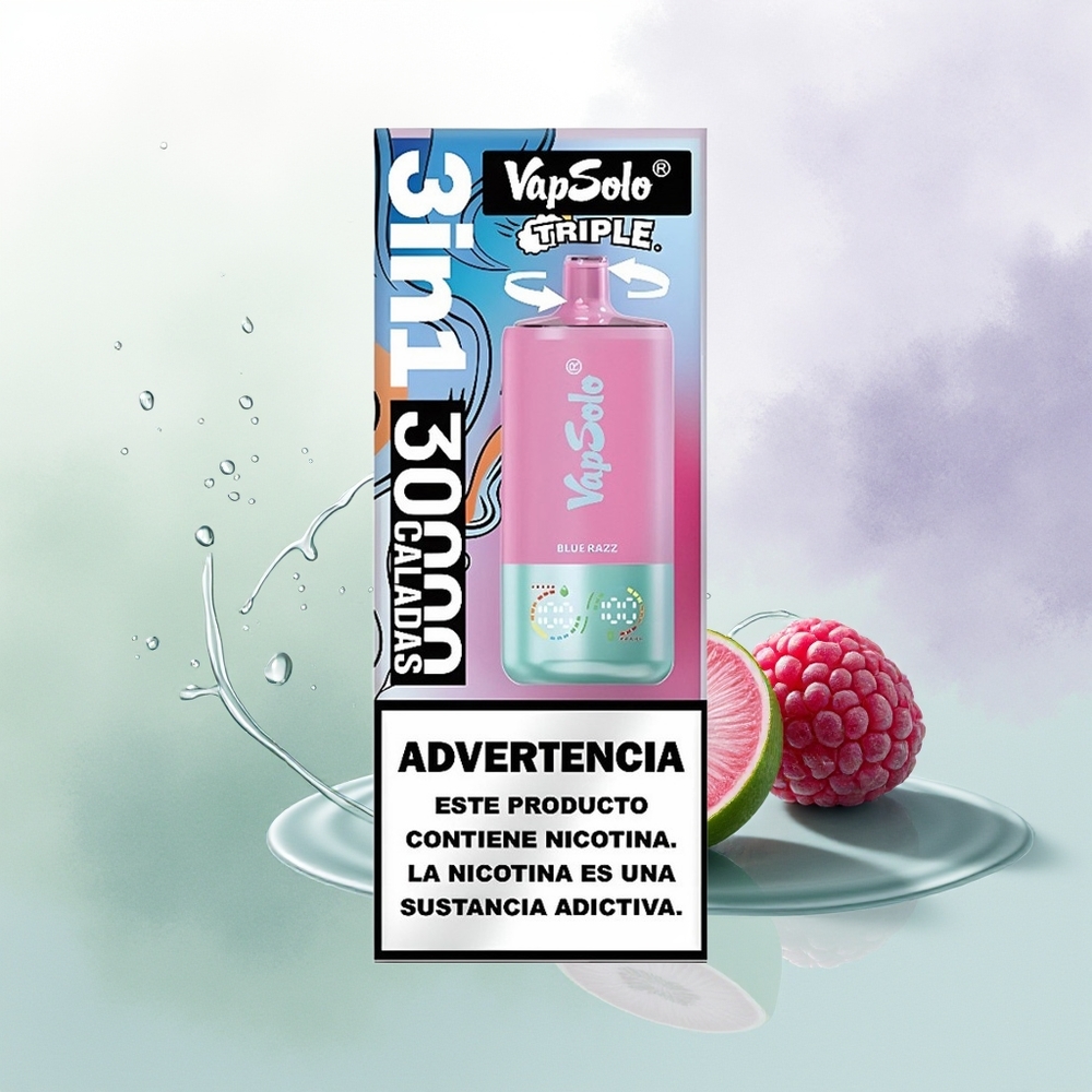 VapSolo Triple 30000 Puffs Vienreizējās Lietošanas Vape Zilā Aveņu 40ml Type-C