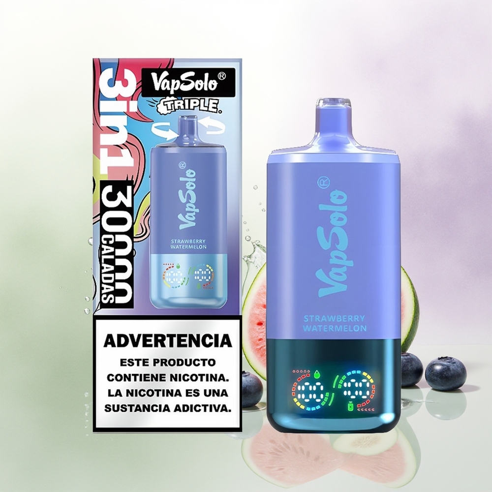 VapSolo Triple 30000 Pūšas Zemeņu Arbūzs  Zilenes Ledus
