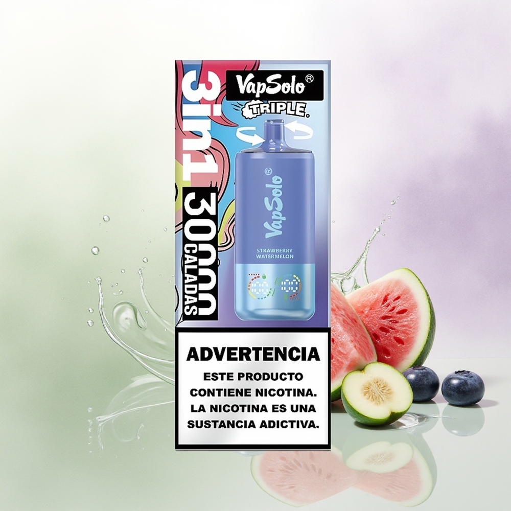 VapSolo Triple 30000 Pūšas Zemeņu Arbūzs  Zilenes Ledus