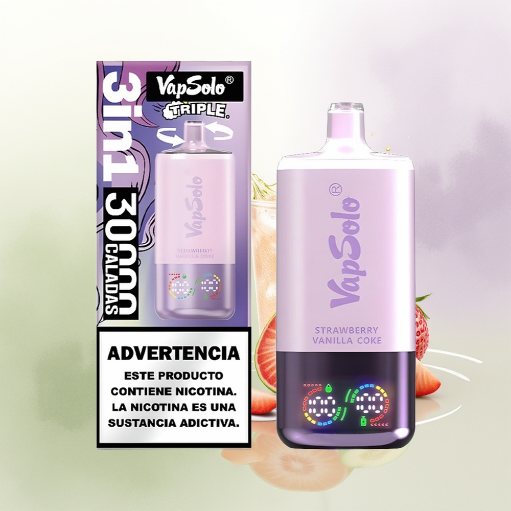 VapSolo Triple 30000 Pūšieni Zemeņu Vaniljas Kola 40ml 3 Tvertnes