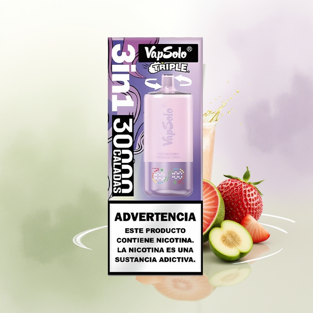 VapSolo Triple 30000 Pūšieni Zemeņu Vaniljas Kola 40ml 3 Tvertnes
