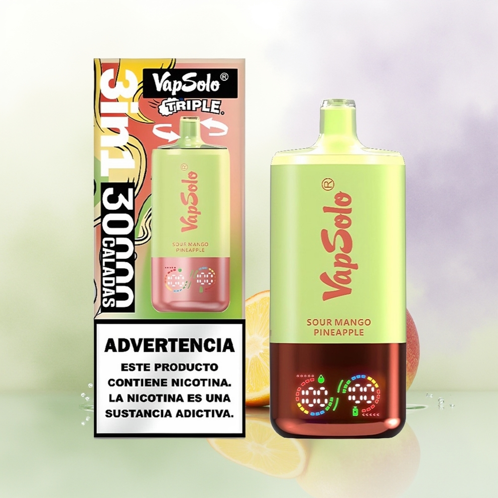 VapSolo Triple 30000 Pūšu Skābā Manga Ananāsu Izkliedējamais Veips Type-C