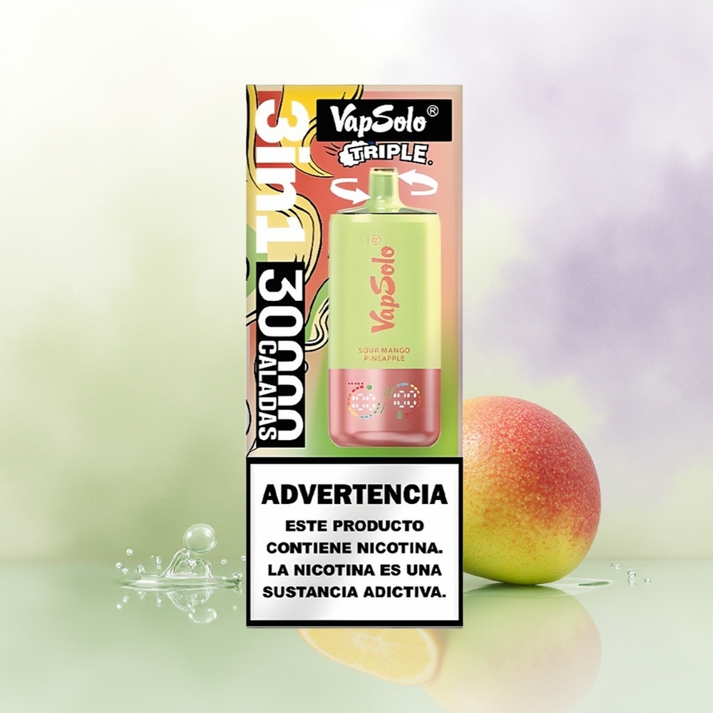 VapSolo Triple 30000 Pūšu Skābā Manga Ananāsu Izkliedējamais Veips Type-C