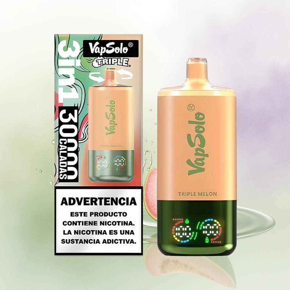 VapSolo Triple 30000 Pūšu Trīs Meloņu Vienreizējās Lietošanas Vape Type-C