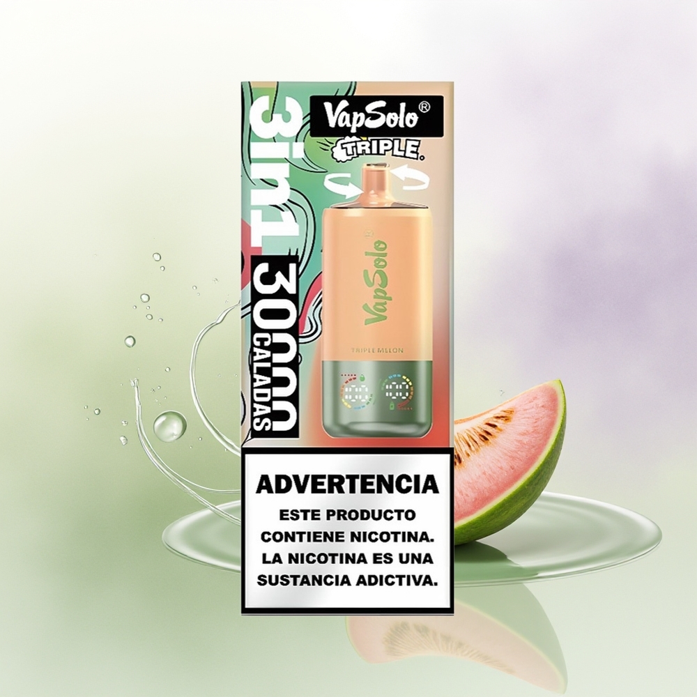 VapSolo Triple 30000 Pūšu Trīs Meloņu Vienreizējās Lietošanas Vape Type-C
