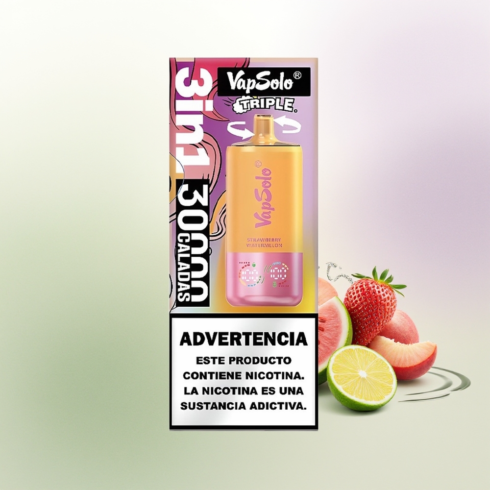 VapSolo Triple 30000 Pūšu Zemeņu Arbūzu  Citronu Persiku Vienreizējās Lietošanas Vape
