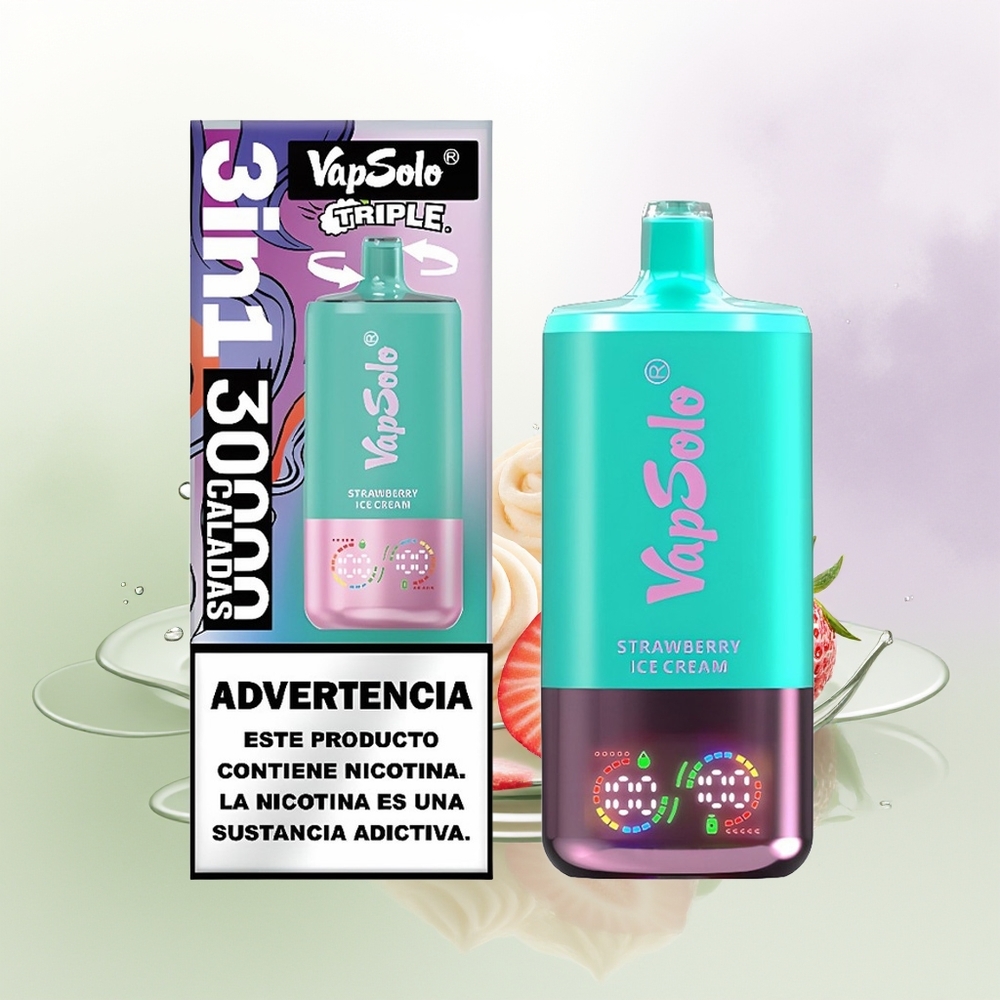 VapSolo Triple 30000 Pūšu Zemeņu Saldējuma Ledus Vienreizējās Lietošanas Vape