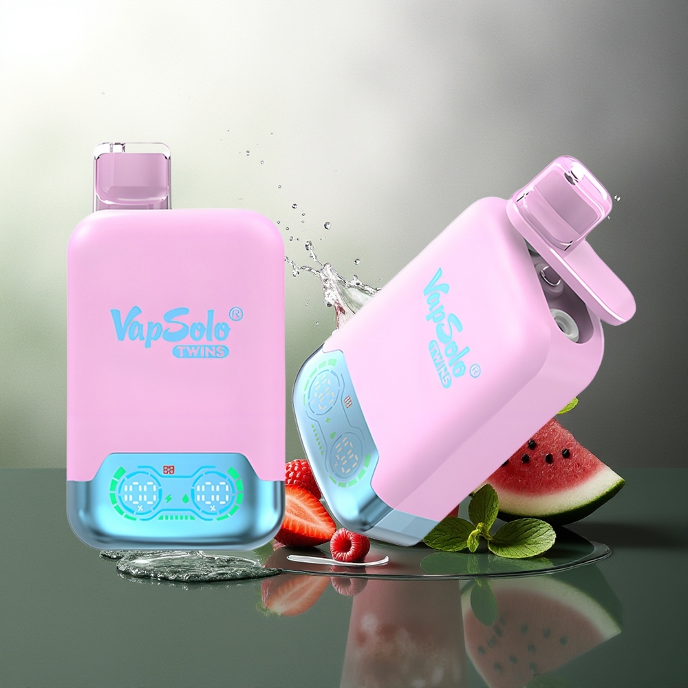 VapSolo Twins 20000 Puffs Melnais Ledus Dracauga Zemenes  Avenes Arbūzs 40ml 2tvertnes