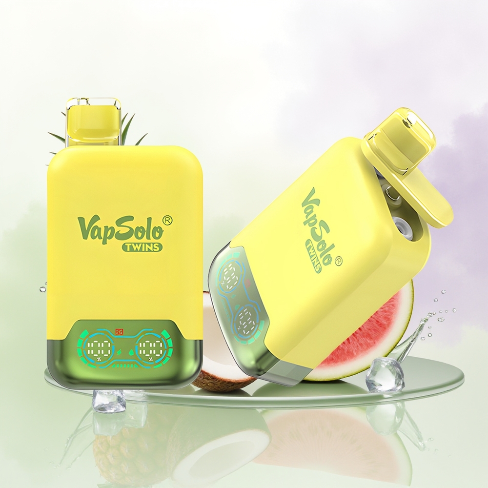 VapSolo Twins 20000 Pūšu Ananāsu Kokosriekstu  Arbūzu Ledus Vienreizējās Lietošanas Vape 40ml 2 Tvertnes