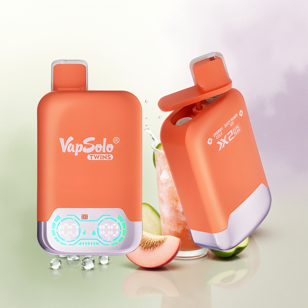 VapSolo Twins 20000 Pūšu Šķīvīšu Kola  Sulu Siltā Persika Ledus Vienreizējās Lietošanas Vape ar 40 ml E-S