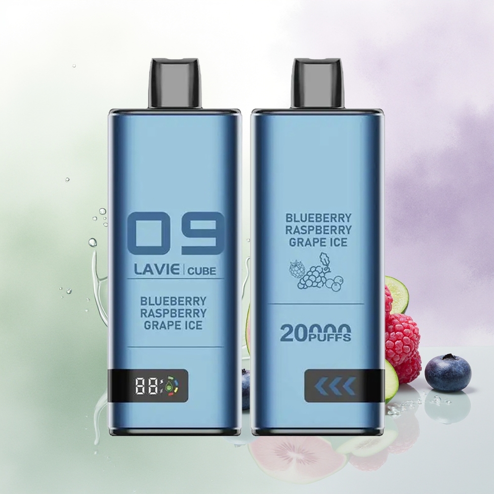 LAVIE Cube 20000 Pūšu Izmērījums 11.2 x 4 x 1.75 cm Zemenes Vīnogu Ledus Vienreizējās Lietošanas Vape